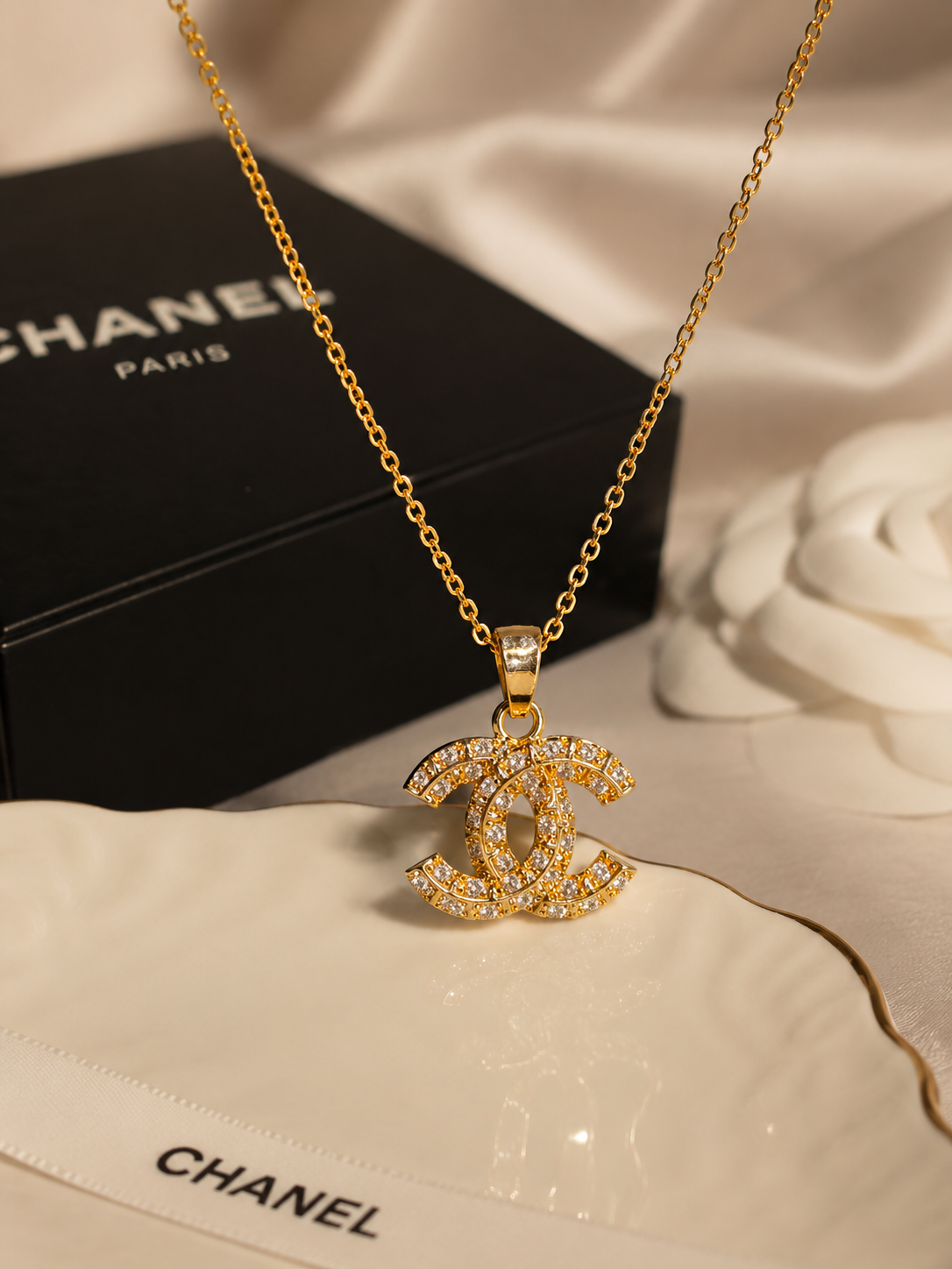 Crystal CC Pendant Necklace with Extender – Gold Tone GWP