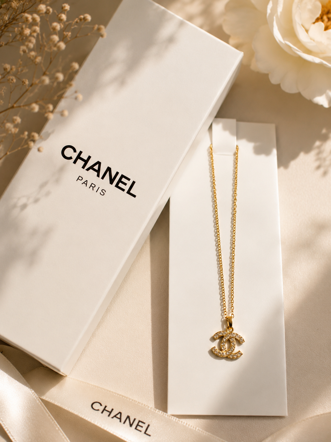 Crystal CC Pendant Necklace with Extender – Gold Tone GWP