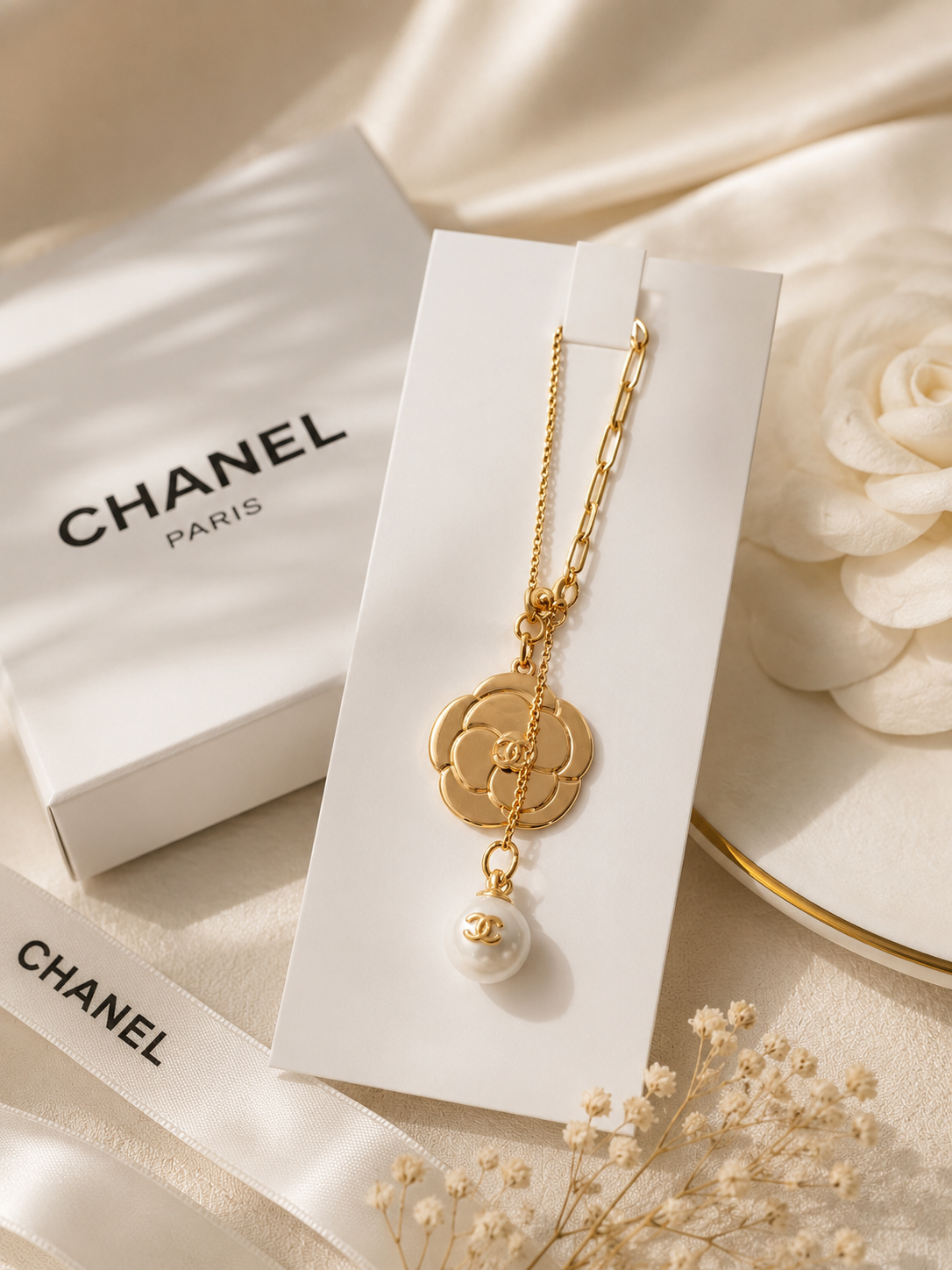 Camellia Pearl Pendant Necklace – Gold Tone GWP