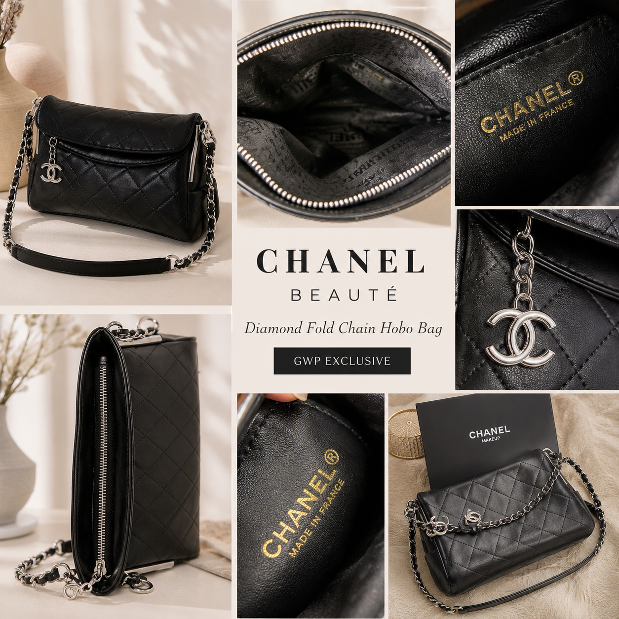 Chanel Beauté Diamond Fold Chain Hobo Bag – GWP Exclusive