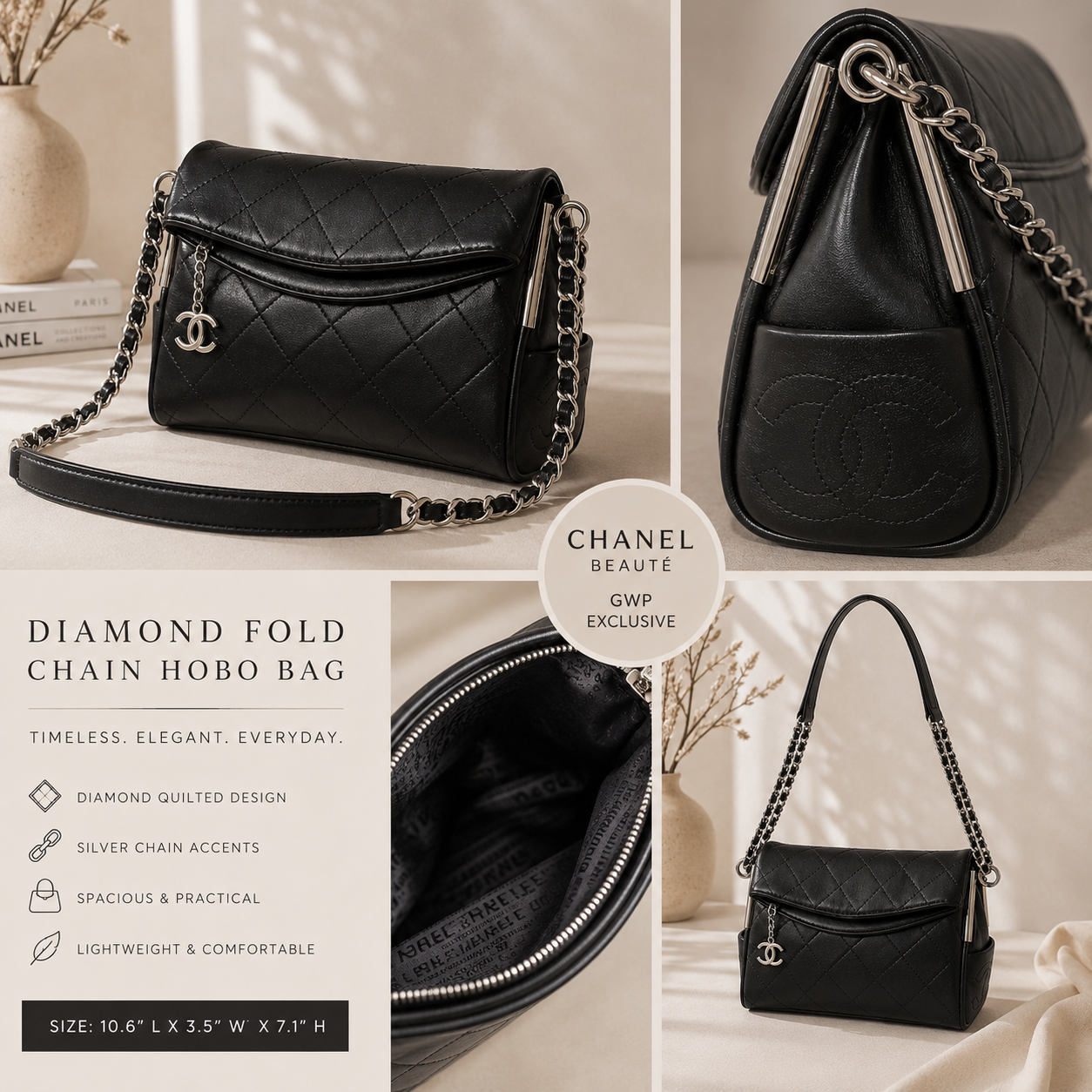 Chanel Beauté Diamond Fold Chain Hobo Bag – GWP Exclusive