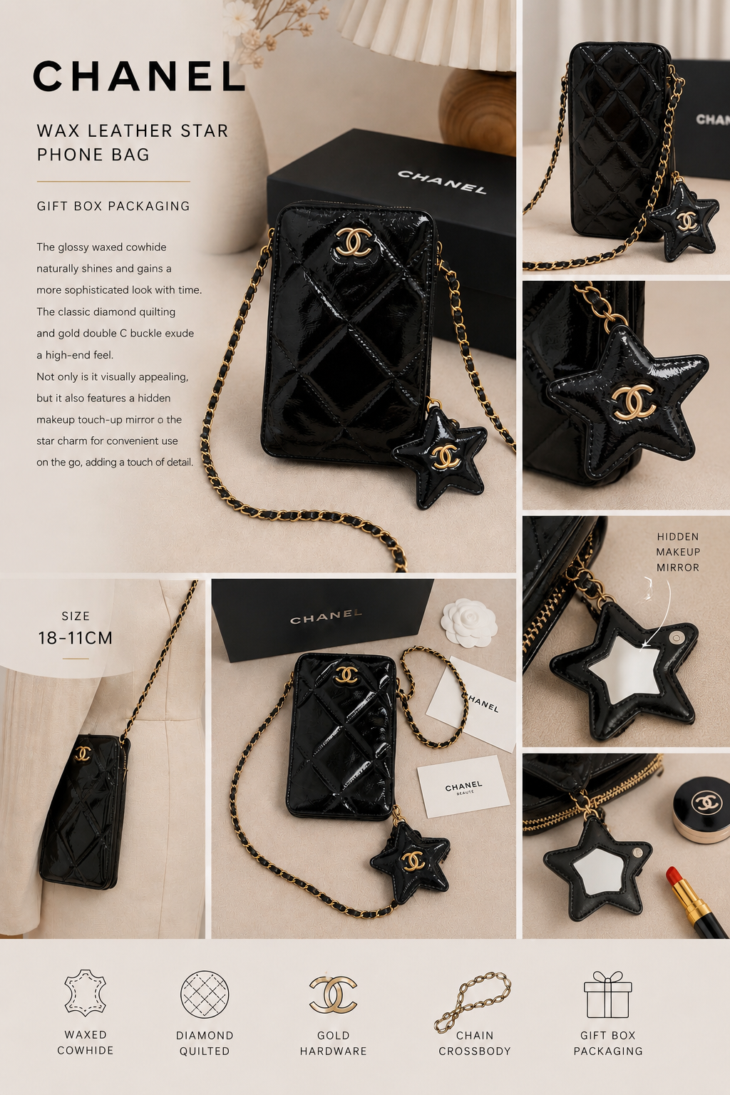 CHANEL BEAUTÉ Wax Leather Star Phone Bag Crossbody – GWP
