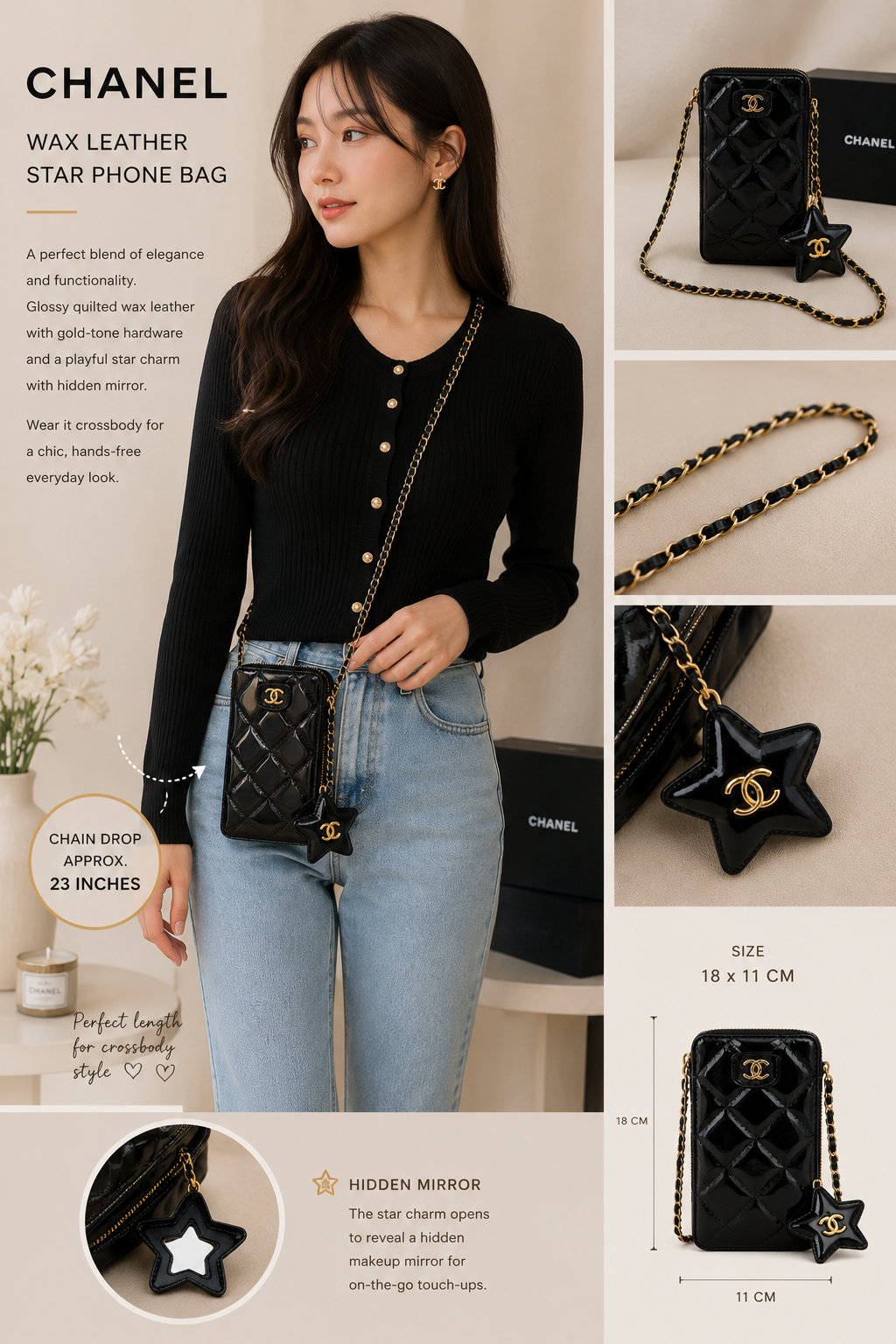 CHANEL BEAUTÉ Wax Leather Star Phone Bag Crossbody – GWP