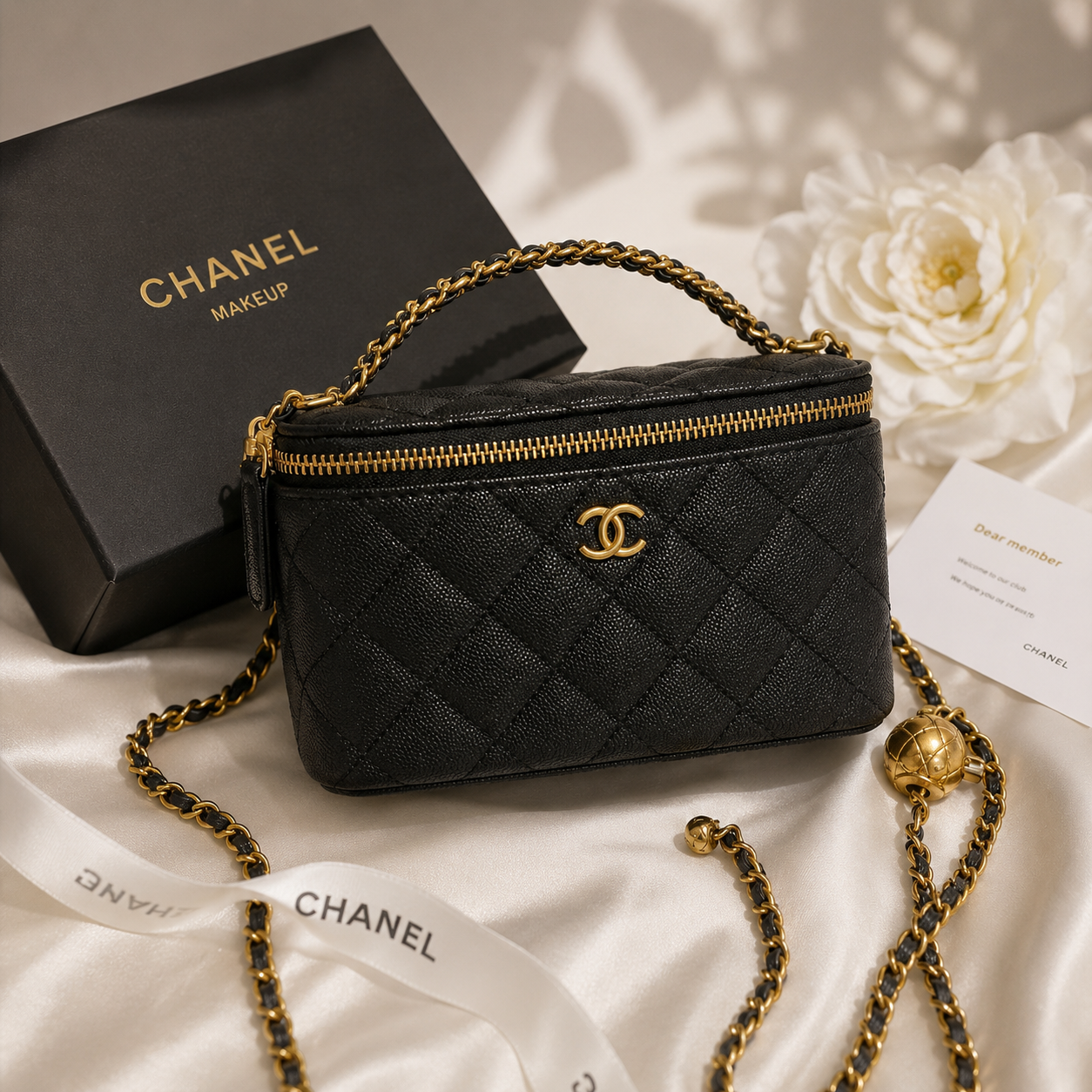 CHANEL Beauty Vanity Crossbody Bag with Letter Handle – Black Quilted GWP Edition