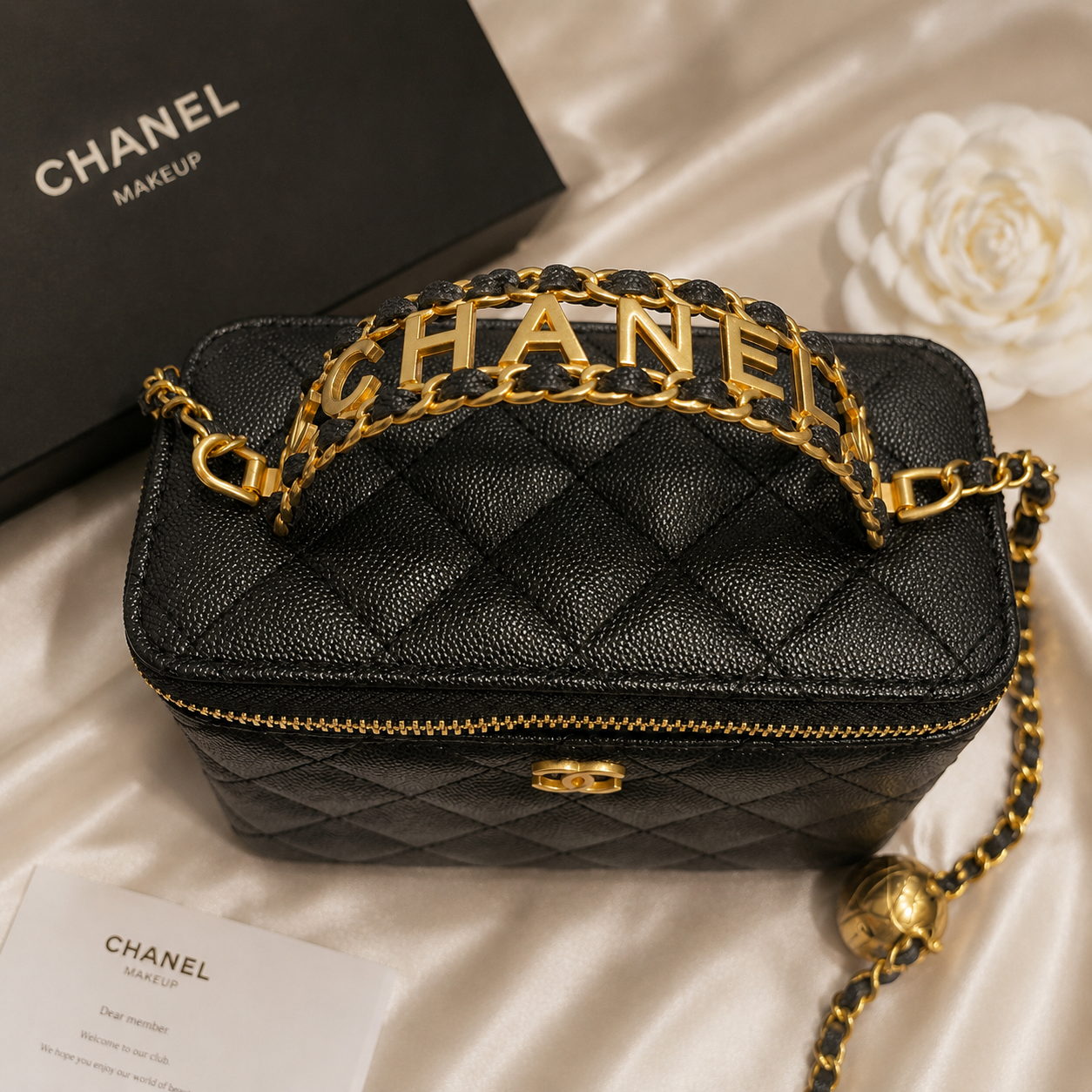 CHANEL Beauty Vanity Crossbody Bag with Letter Handle – Black Quilted GWP Edition