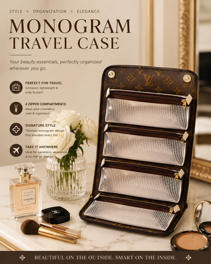 Fashion Monogram Convertible Cosmetic Travel Organizer Case with 4 Detachable Pouches