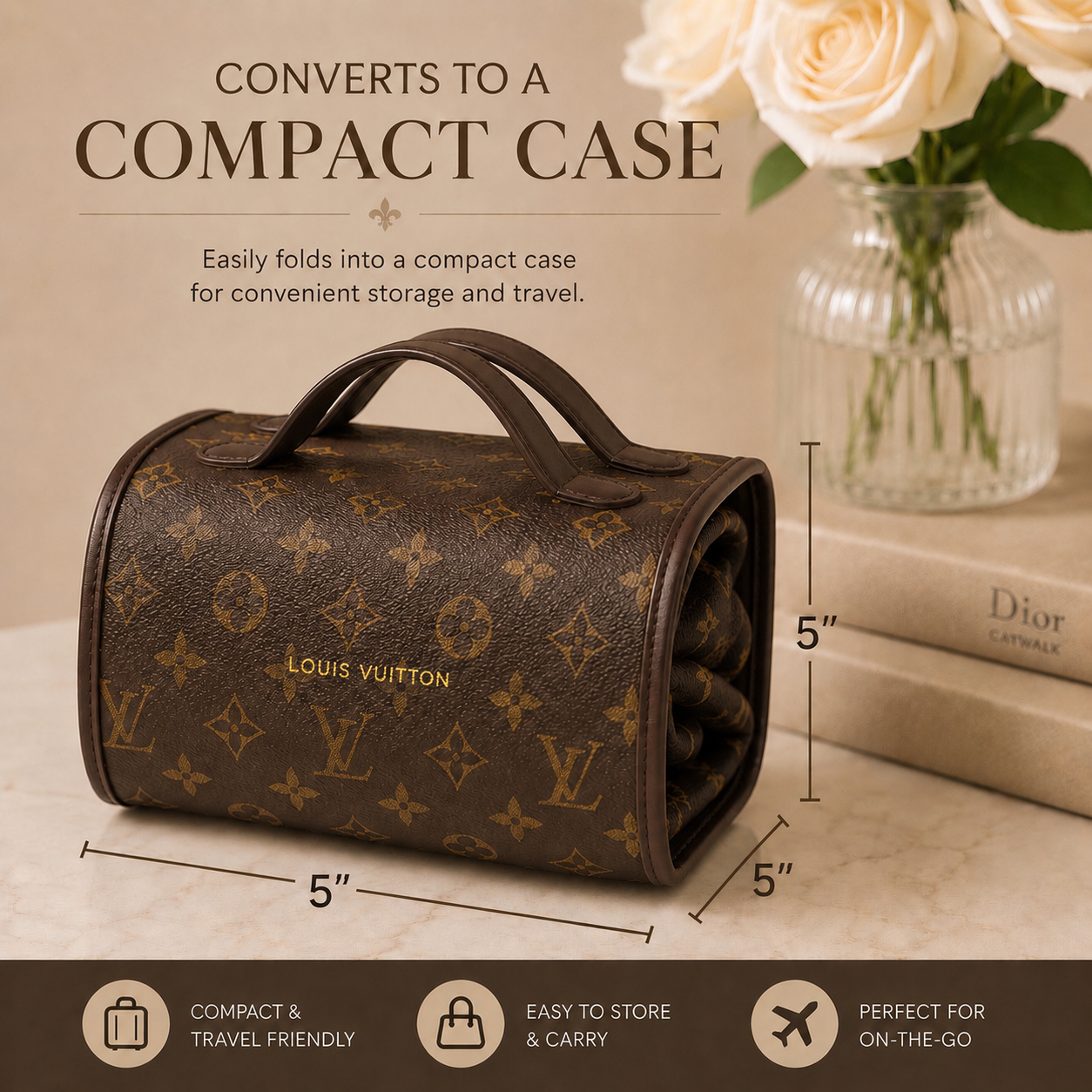Fashion Monogram Convertible Cosmetic Travel Organizer Case with 4 Detachable Pouches