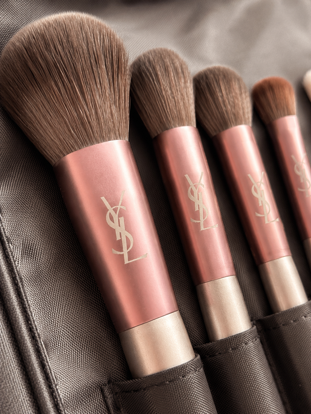 YSL GWP 12-Piece Makeup Brush Set with Metallic Silver Carrying Case