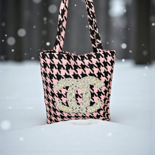 Pink Houndstooth Textured Tote Bag (GWP Product) pop