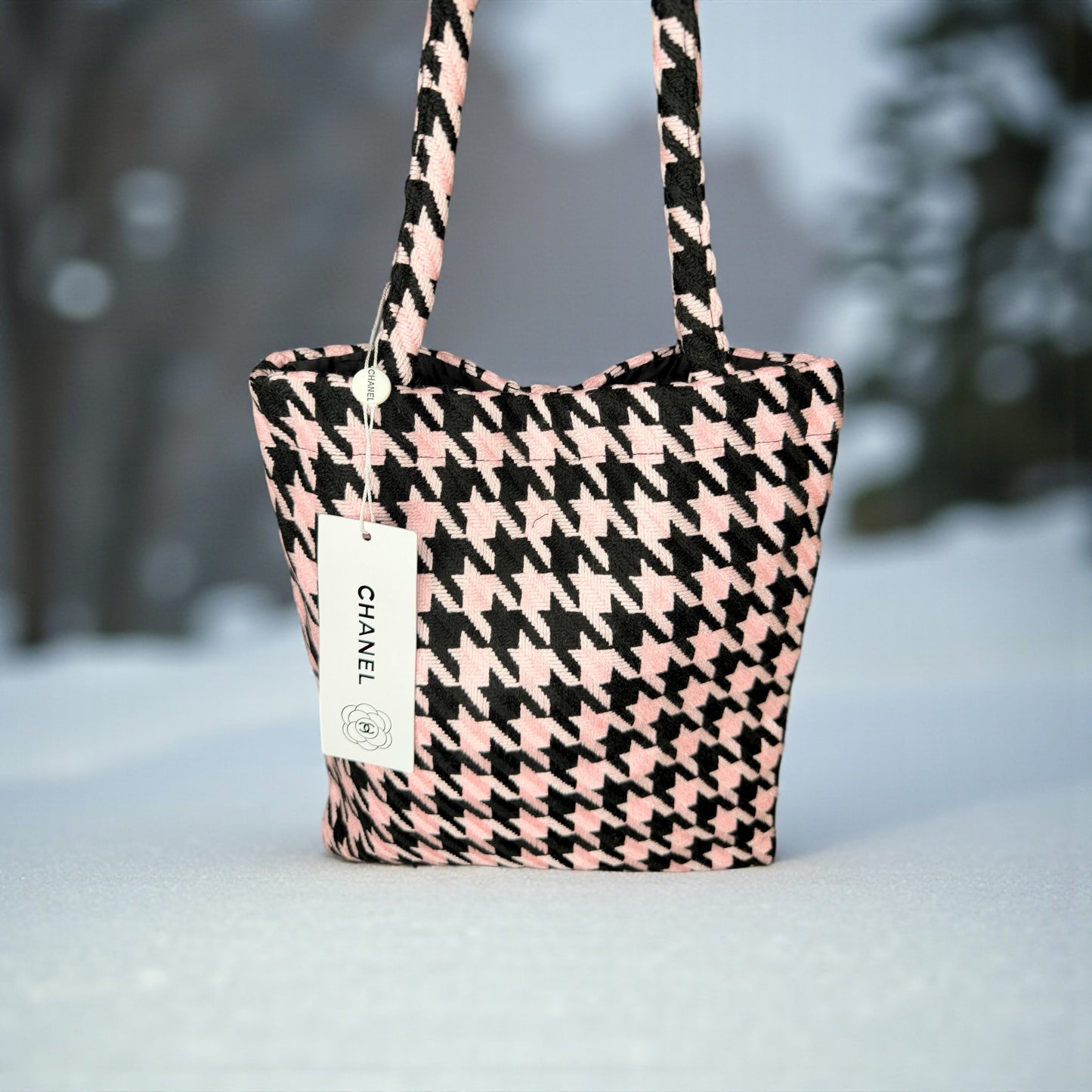 Pink Houndstooth Textured Tote Bag (GWP Product) pop