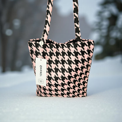 Pink Houndstooth Textured Tote Bag (GWP Product) pop