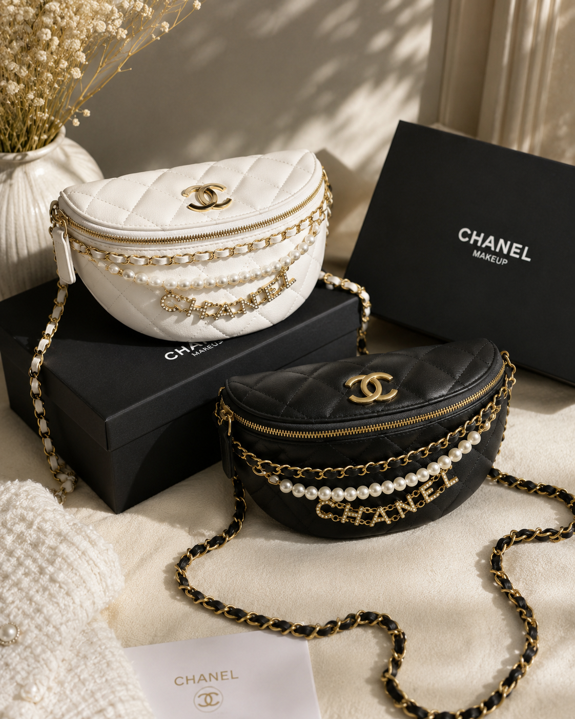 Luxury Pearl Accent Quilted Crossbody Bag – Black | (GWP) Editio