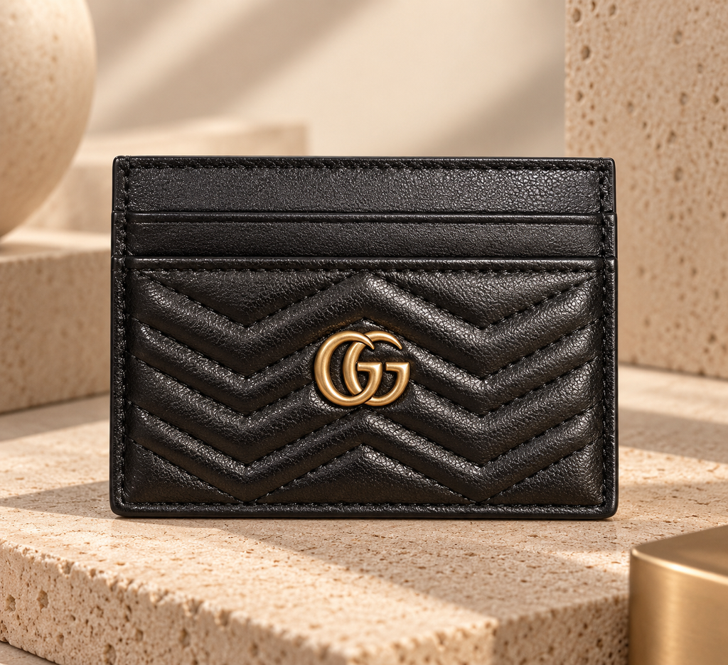 👑Select Quilted Card Holder – Chevron Design with Gold-Tone Accent