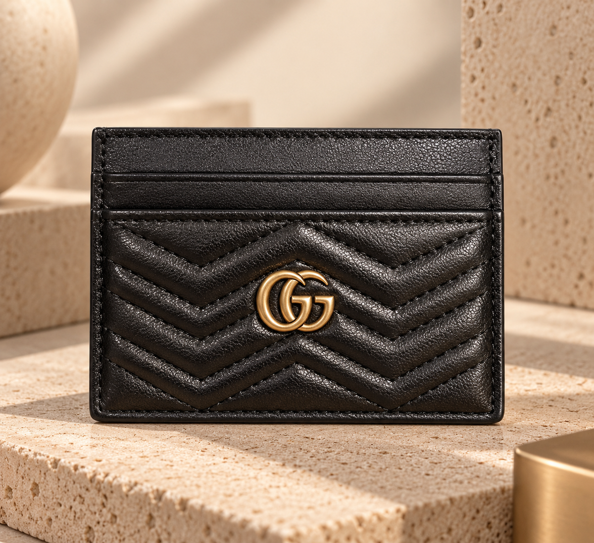 👑Select Quilted Card Holder – Chevron Design with Gold-Tone Accent