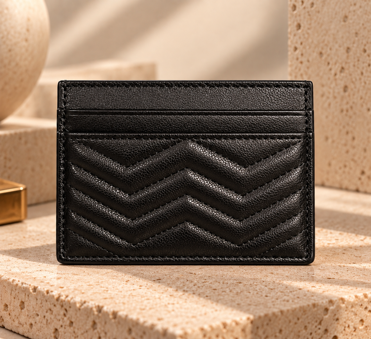 👑Select Quilted Card Holder – Chevron Design with Gold-Tone Accent
