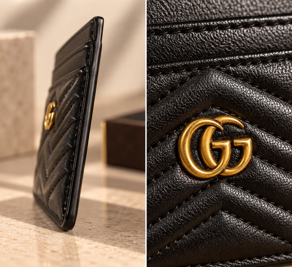 👑Select Quilted Card Holder – Chevron Design with Gold-Tone Accent