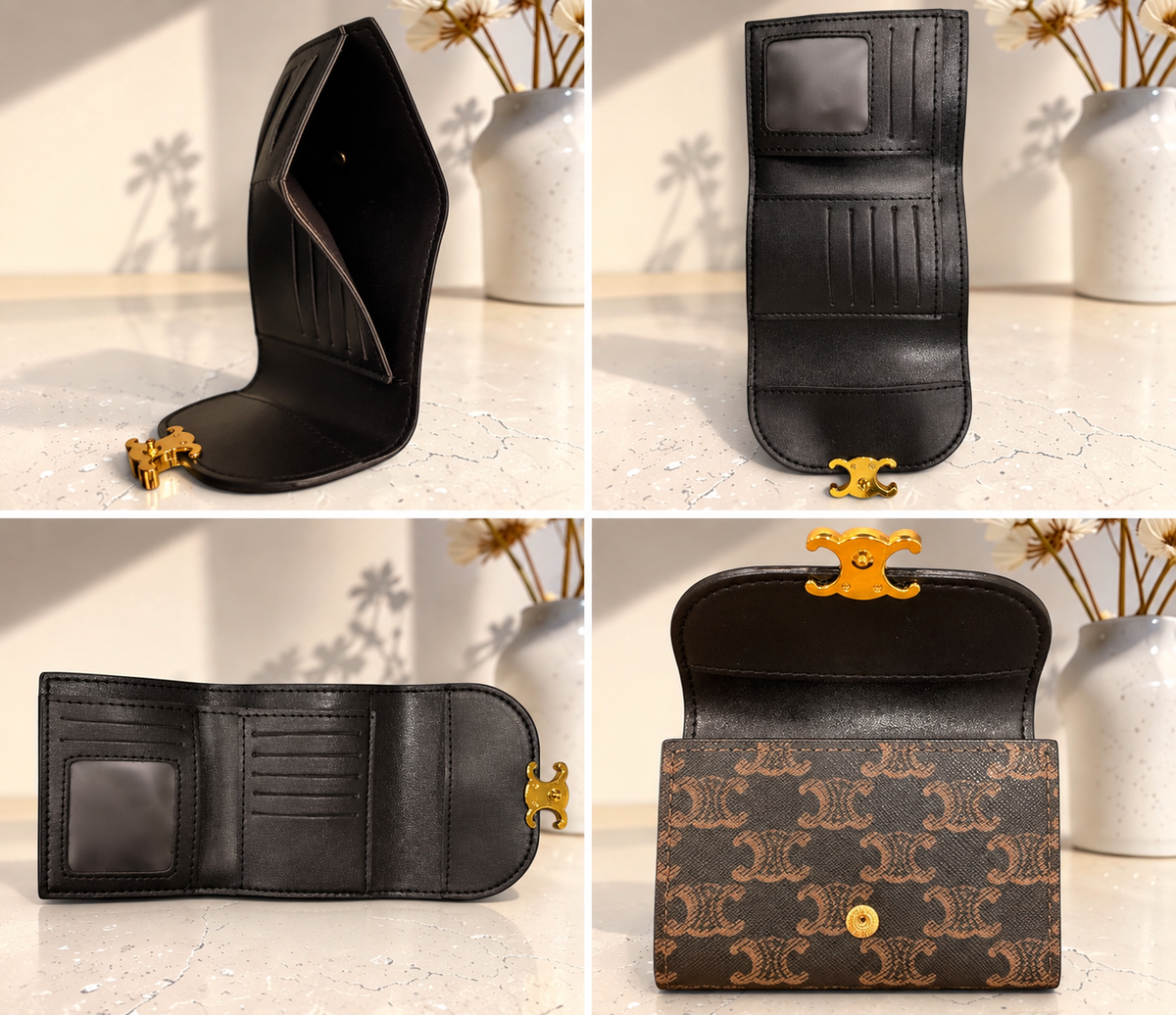 ✨Fashion Monogram Compact Flap Wallet – Brown & Black