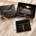 YSL Beauty GWP Quilted Leather Card Holder | Black | Gold Hardware | GWP