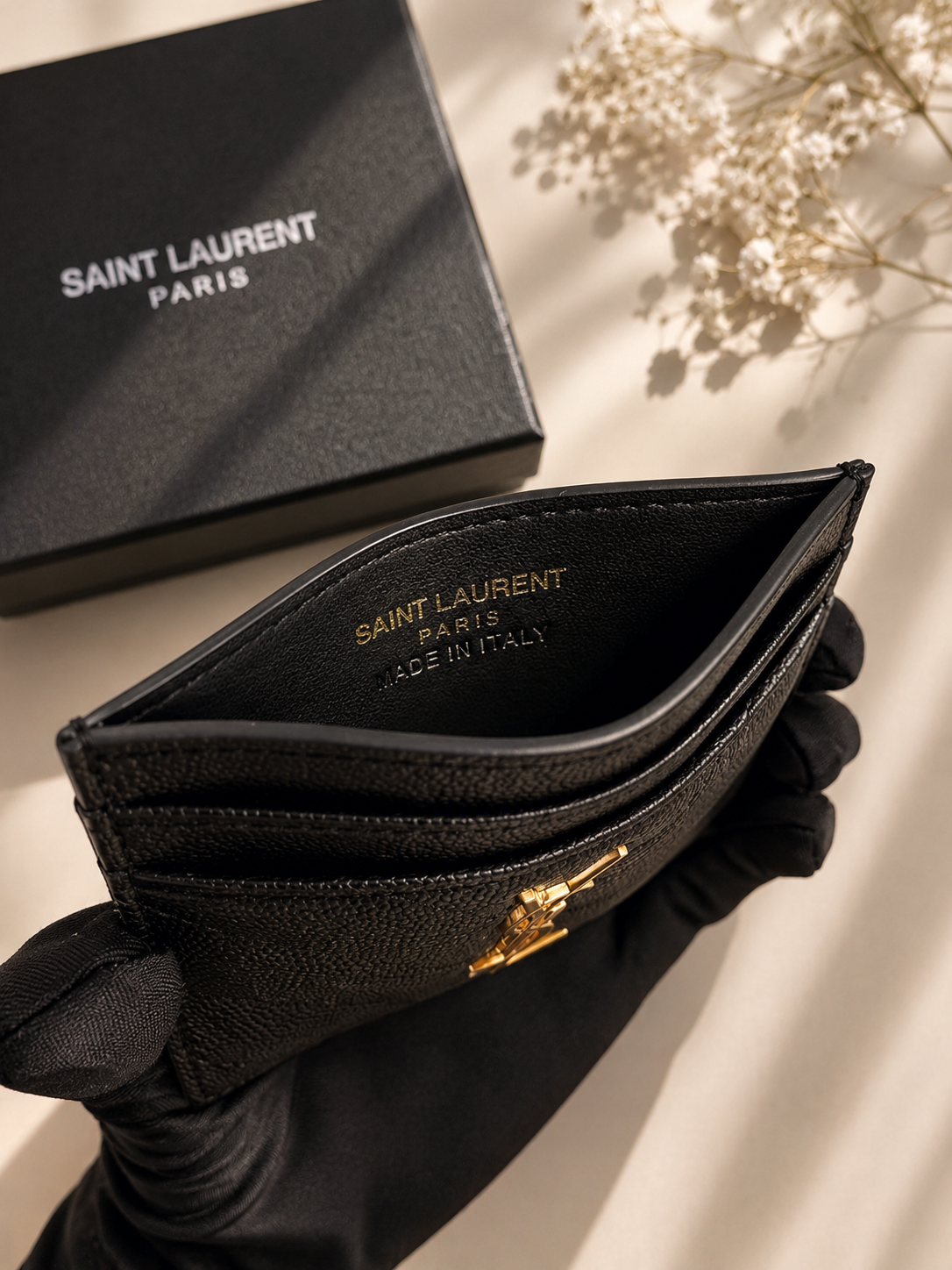 YSL Beauty GWP Quilted Leather Card Holder | Black | Gold Hardware | GWP