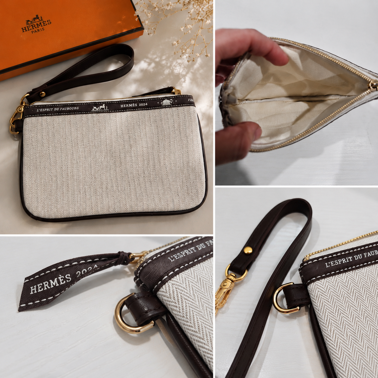 Hermès Upcycled Canvas Wristlet Pouch with Detachable Strap