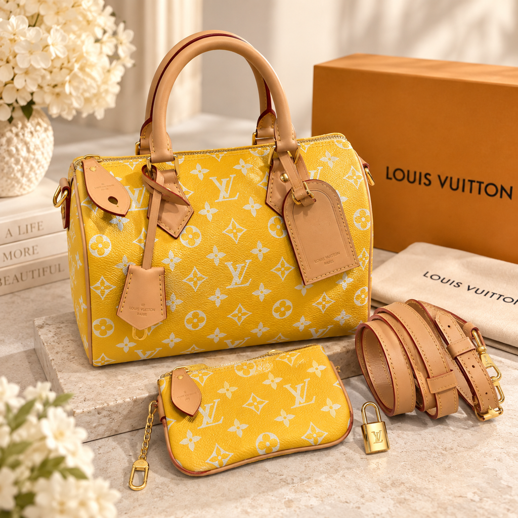 💎Fashion Yellow Monogram 25cm Top Handle Bag Set – Premium Quality
