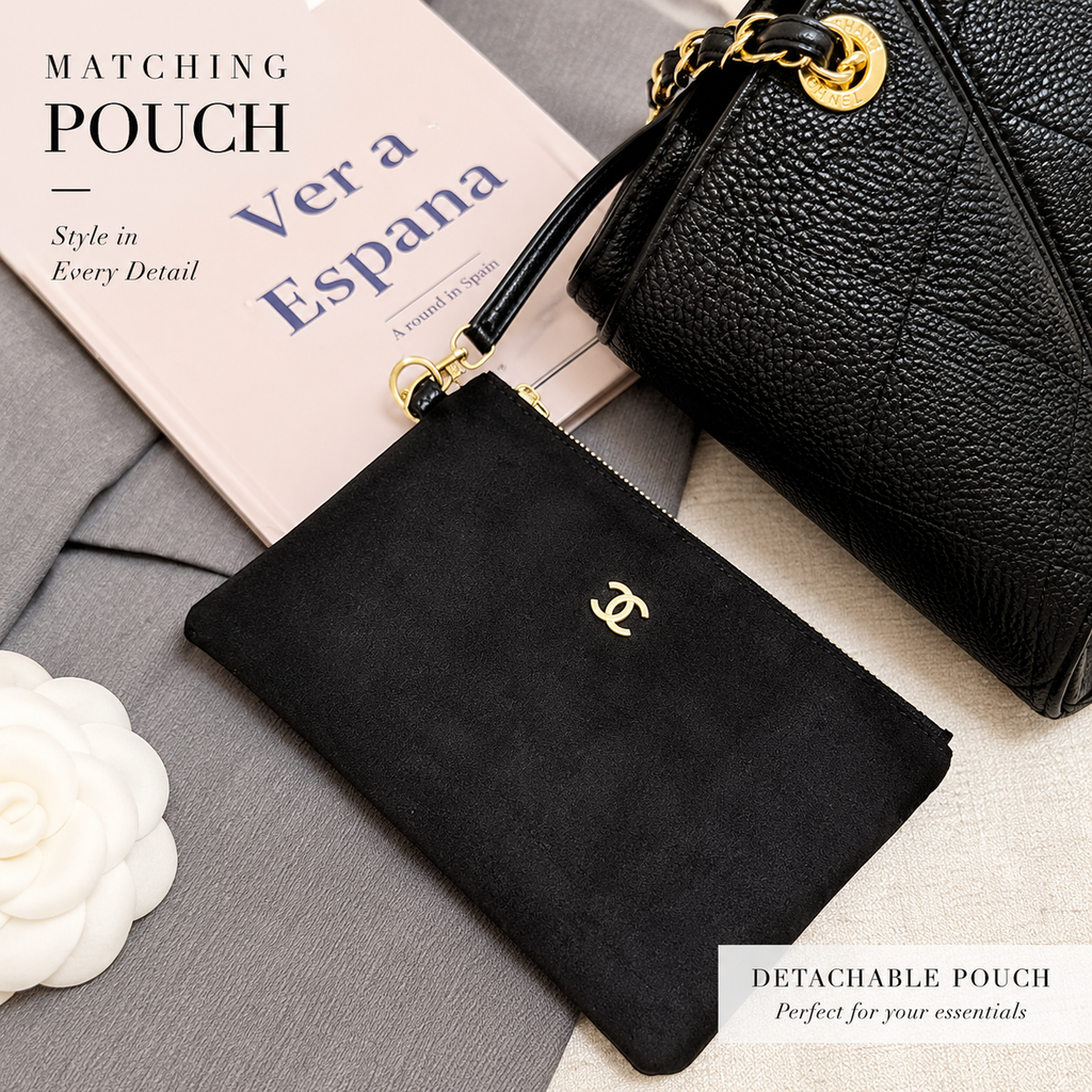 👑Black Quilted Chain Tote with Removable Pouch