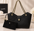 👑Black Quilted Chain Tote with Removable Pouch