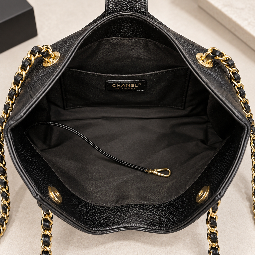 👑Black Quilted Chain Tote with Removable Pouch