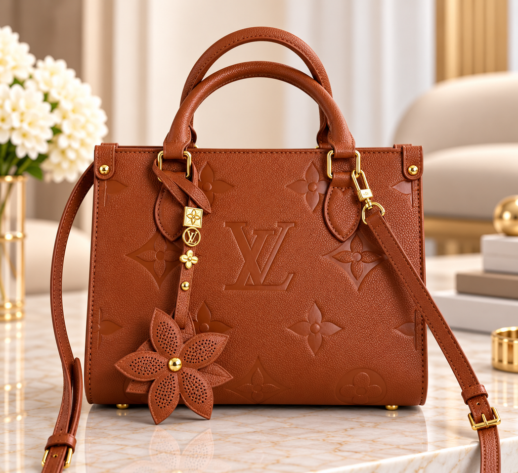 Embossed Floral Fashion Tote with Charm & Shoulder Strap