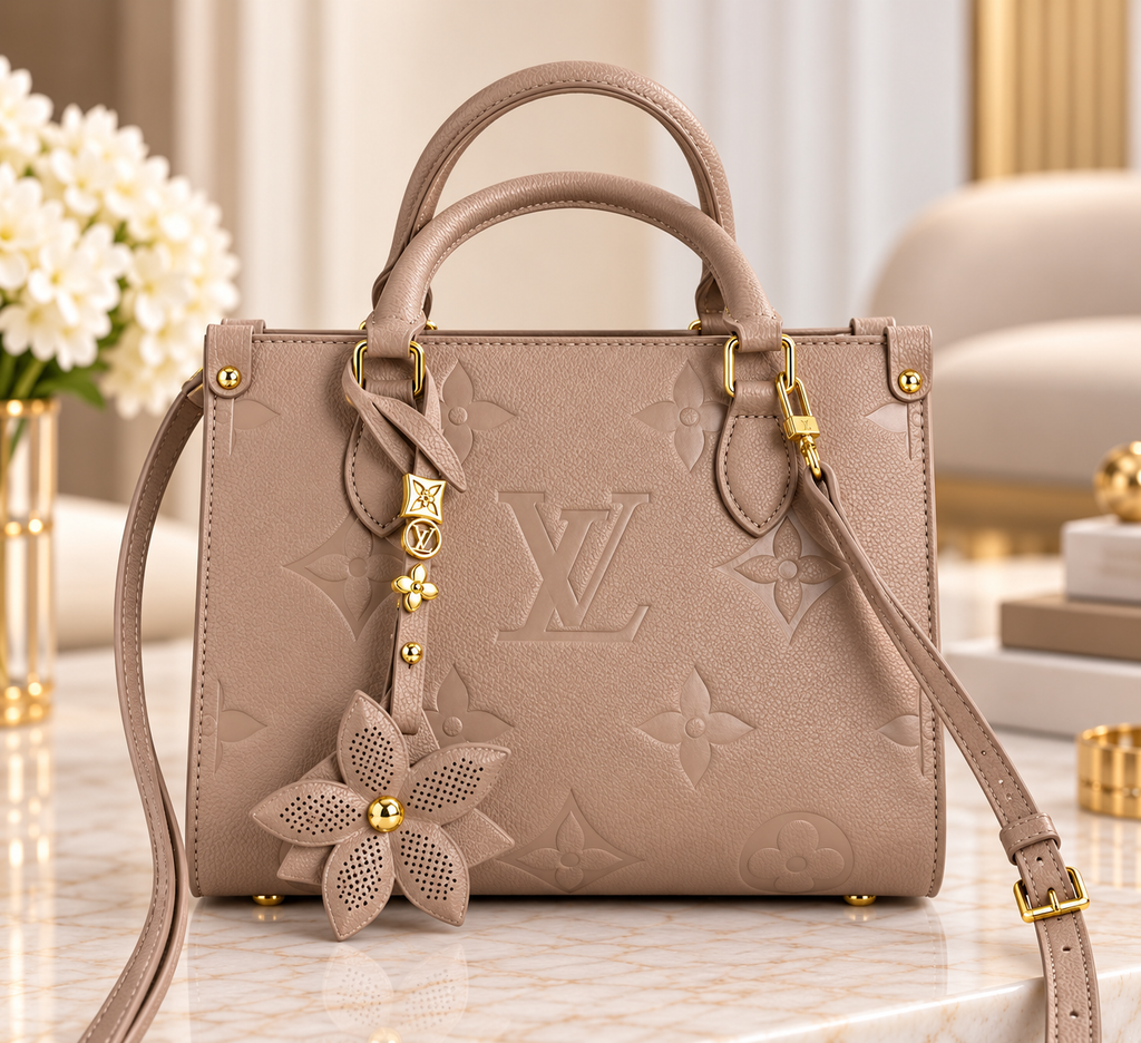 Embossed Floral Fashion Tote with Charm & Shoulder Strap