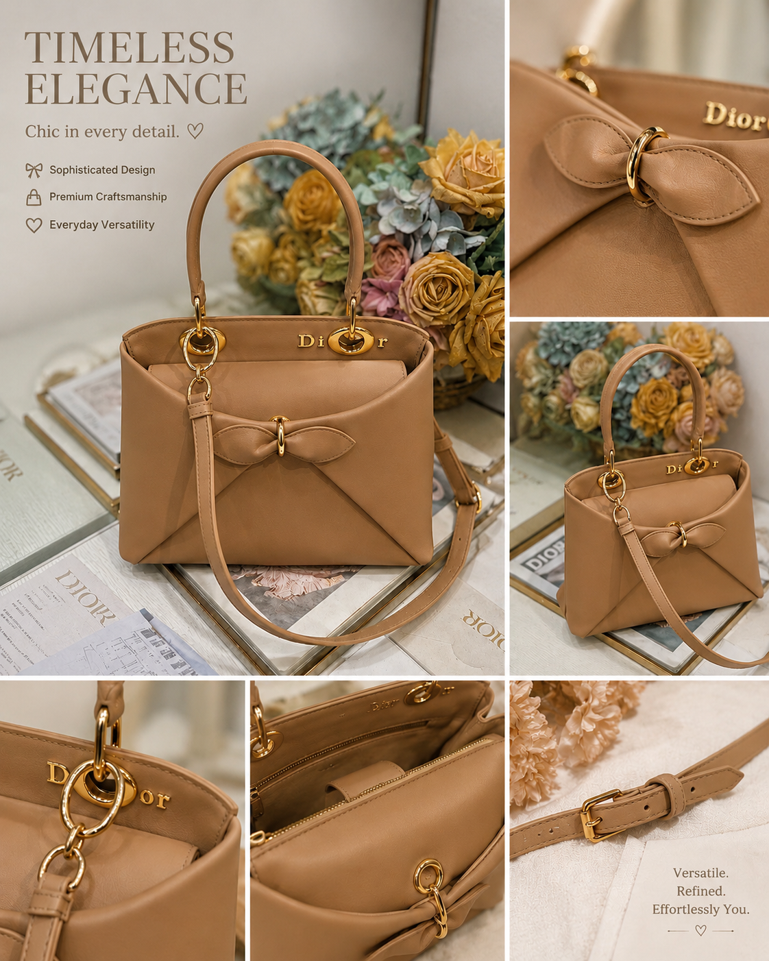Premium Leather Bow Top Handle Bag | Elegant Designer-Inspired Satchel