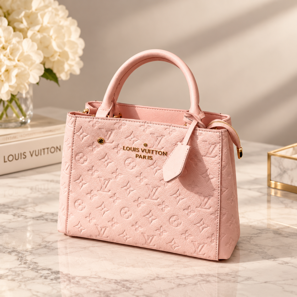 ✨ Structured Embossed Top Handle Tote – Multiple Colors
