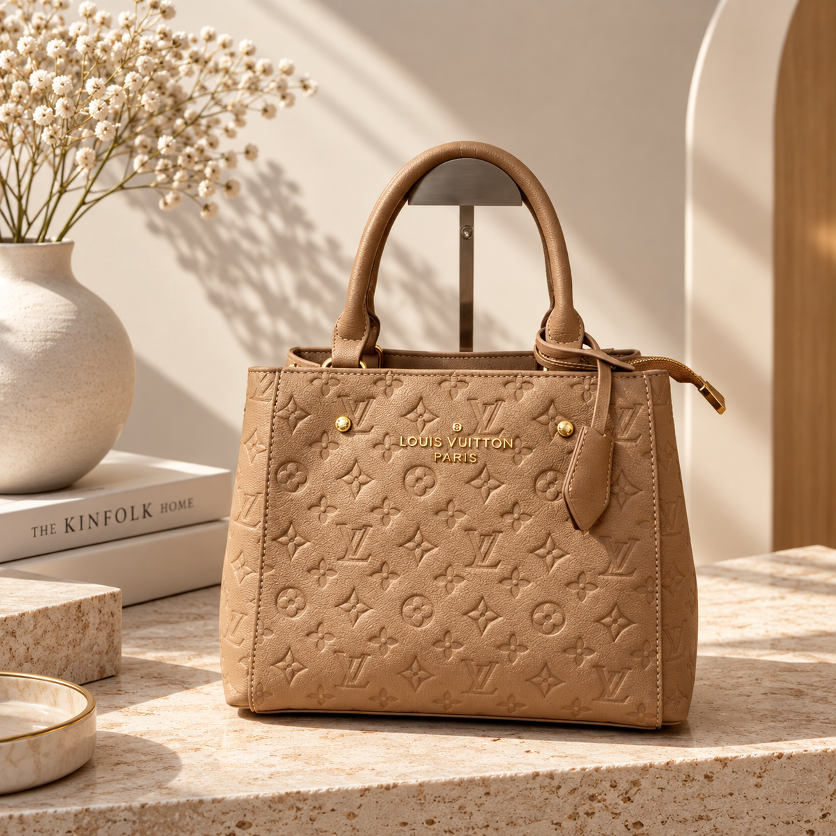 ✨ Structured Embossed Top Handle Tote – Multiple Colors
