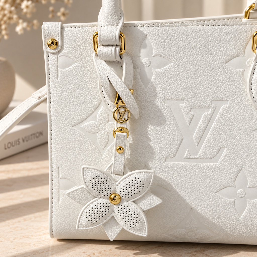Embossed Floral Fashion Tote with Charm & Shoulder Strap