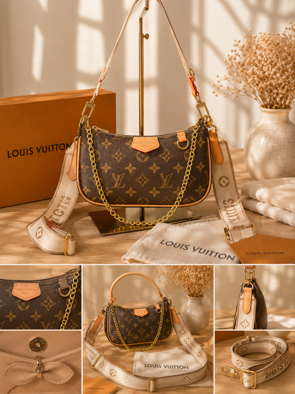 Luxury-Inspired Multi Strap Shoulder Bag | Includes Gift Box Set