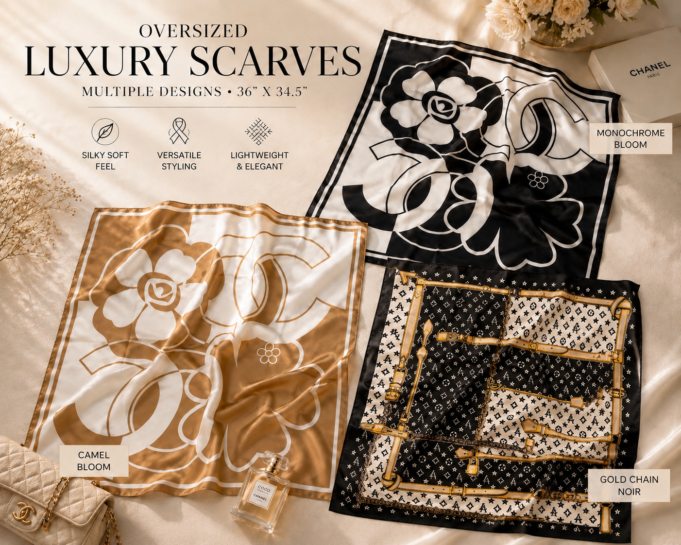 Oversized Luxury Scarf | 36" x 34.5" | Multiple Designs