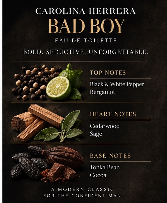✔️ Carolina Herrera Bad Boy EDT 3-Piece Gift Set – 3.4 oz / 100 mL – Authentic