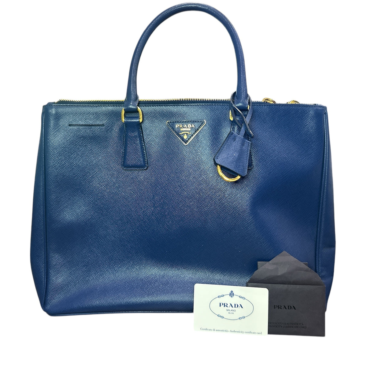 Prada  Saffiano Lux Medium Galleria Double Zip Tote Bluette - Clairely Amazing