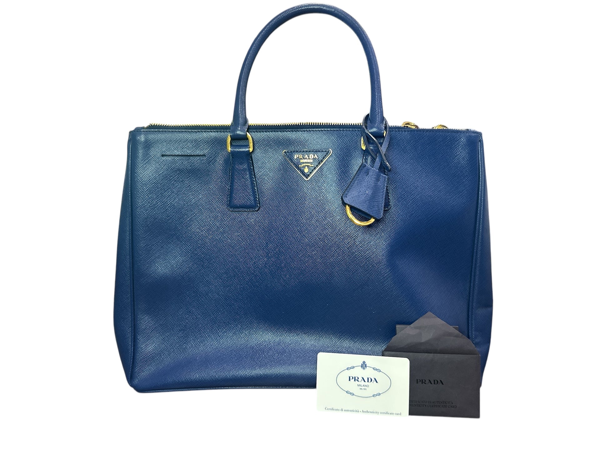 Prada  Saffiano Lux Medium Galleria Double Zip Tote Bluette - Clairely Amazing