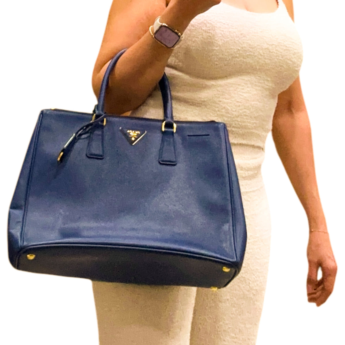 Prada  Saffiano Lux Medium Galleria Double Zip Tote Bluette - Clairely Amazing