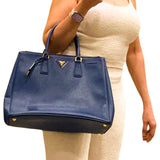 Prada  Saffiano Lux Medium Galleria Double Zip Tote Bluette - Clairely Amazing