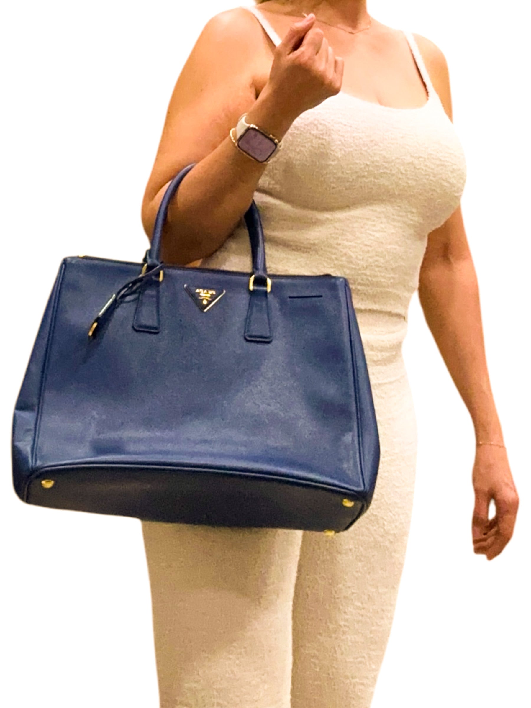 Prada  Saffiano Lux Medium Galleria Double Zip Tote Bluette - Clairely Amazing
