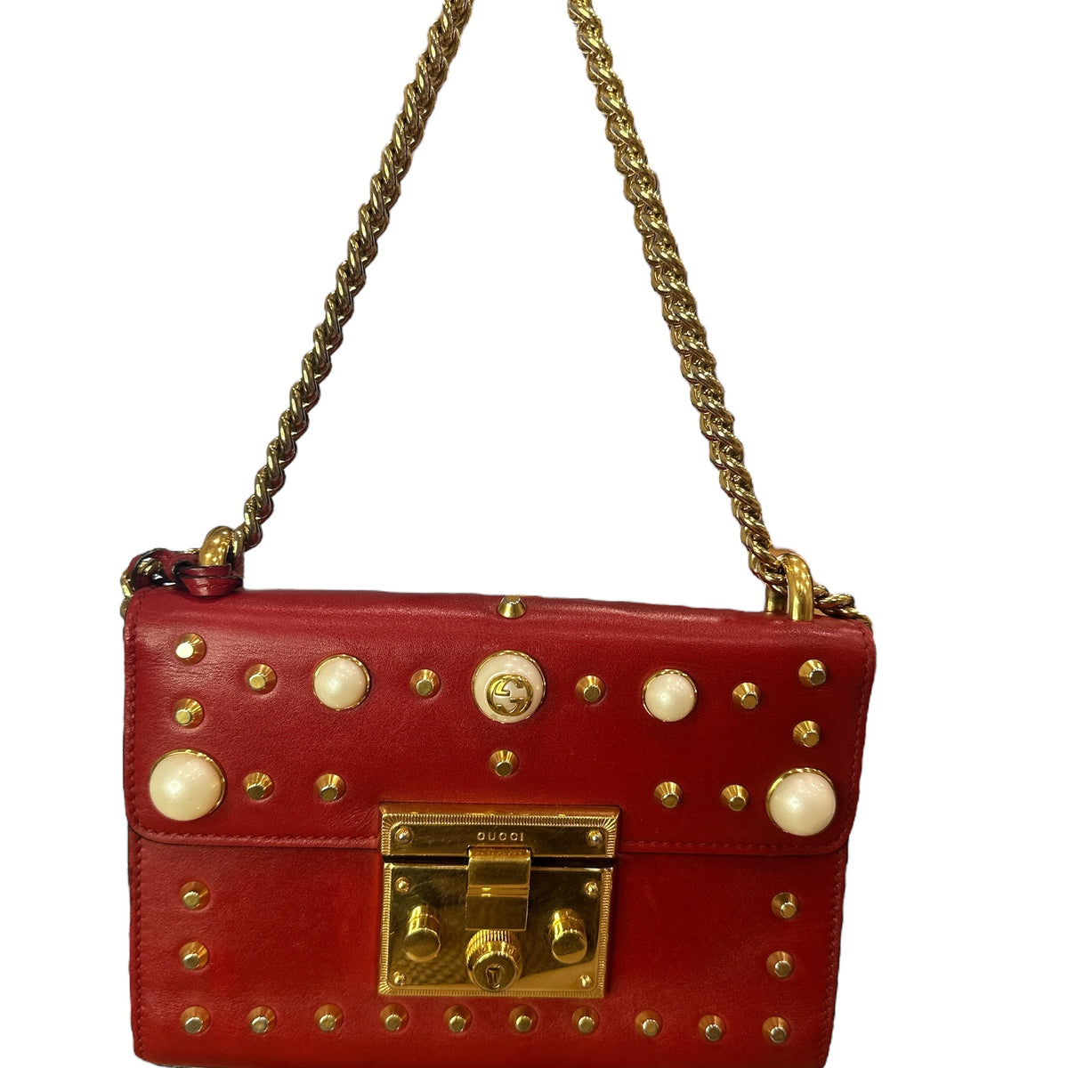 Gucci Pearly Padlock Studded Shoulder Bag - Clairely Amazing