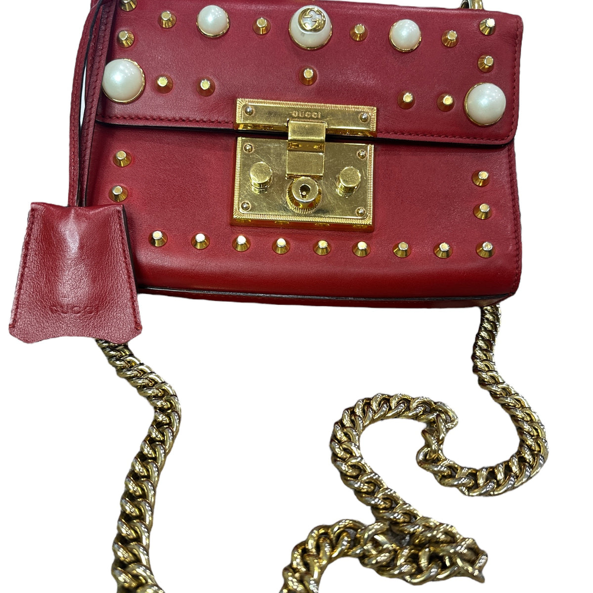 Gucci Pearly Padlock Studded Shoulder Bag - Clairely Amazing