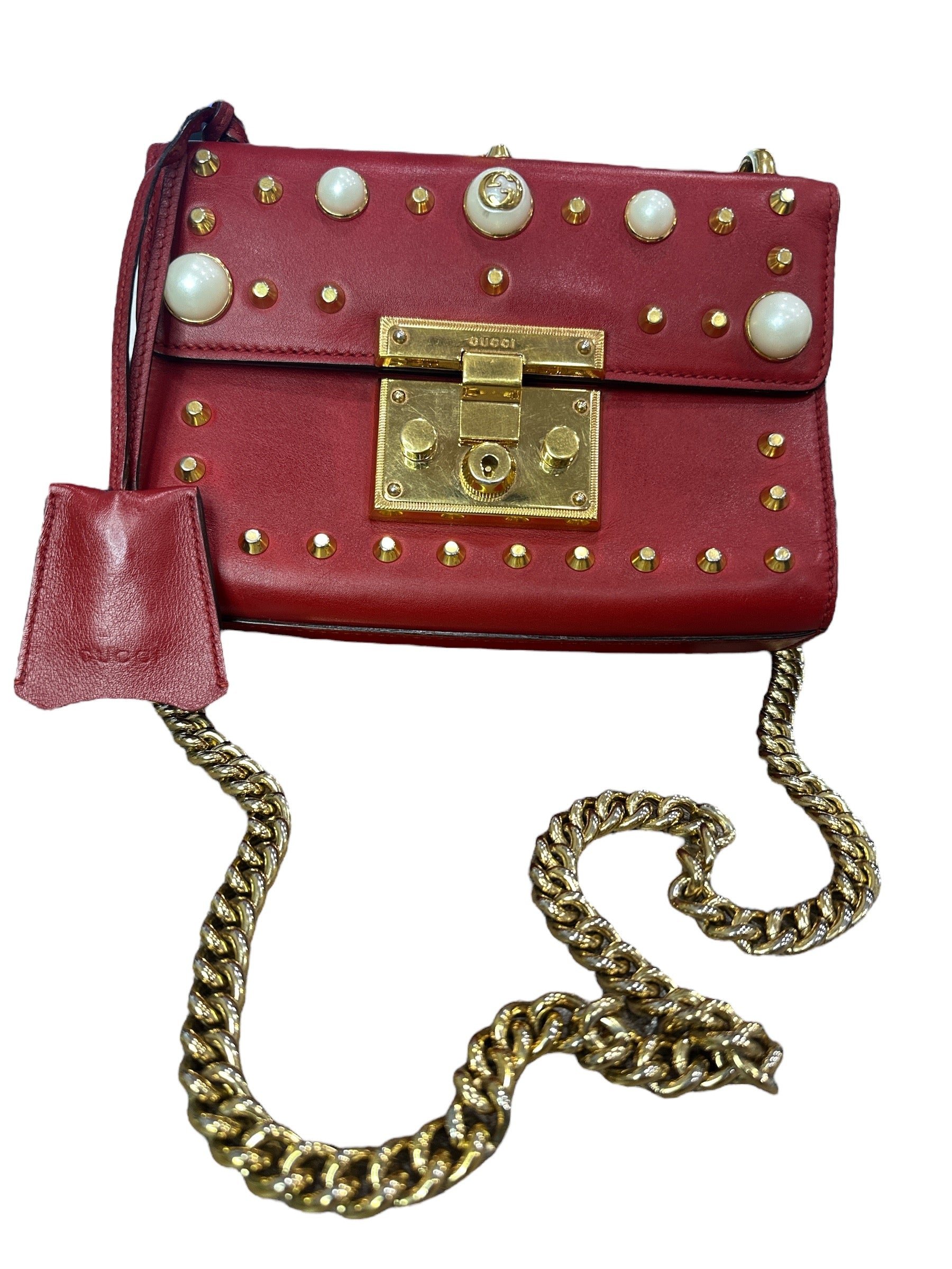 Gucci Pearly Padlock Studded Shoulder Bag - Clairely Amazing