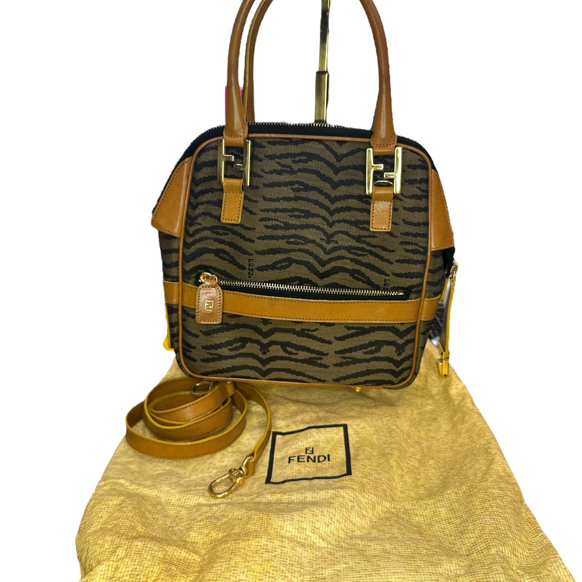 Fendi Vintage Fendi Tiger Print Canvas Crossbody Bag - Clairely Amazing