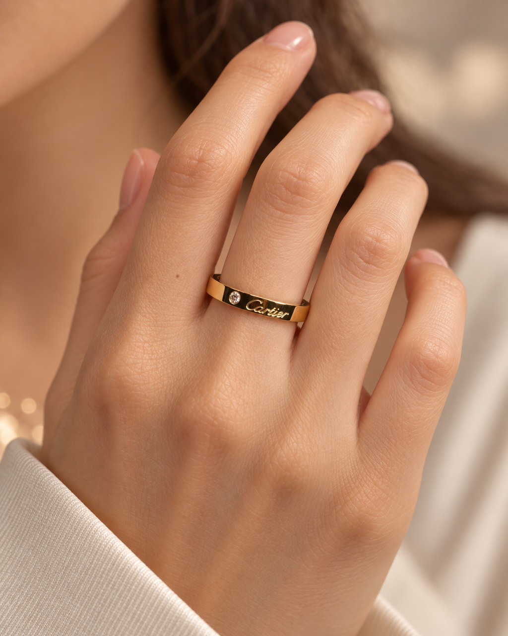 👑Gold-Plated Wide Band Ring with Sparkling Stone Accent | Fashion Jewelry