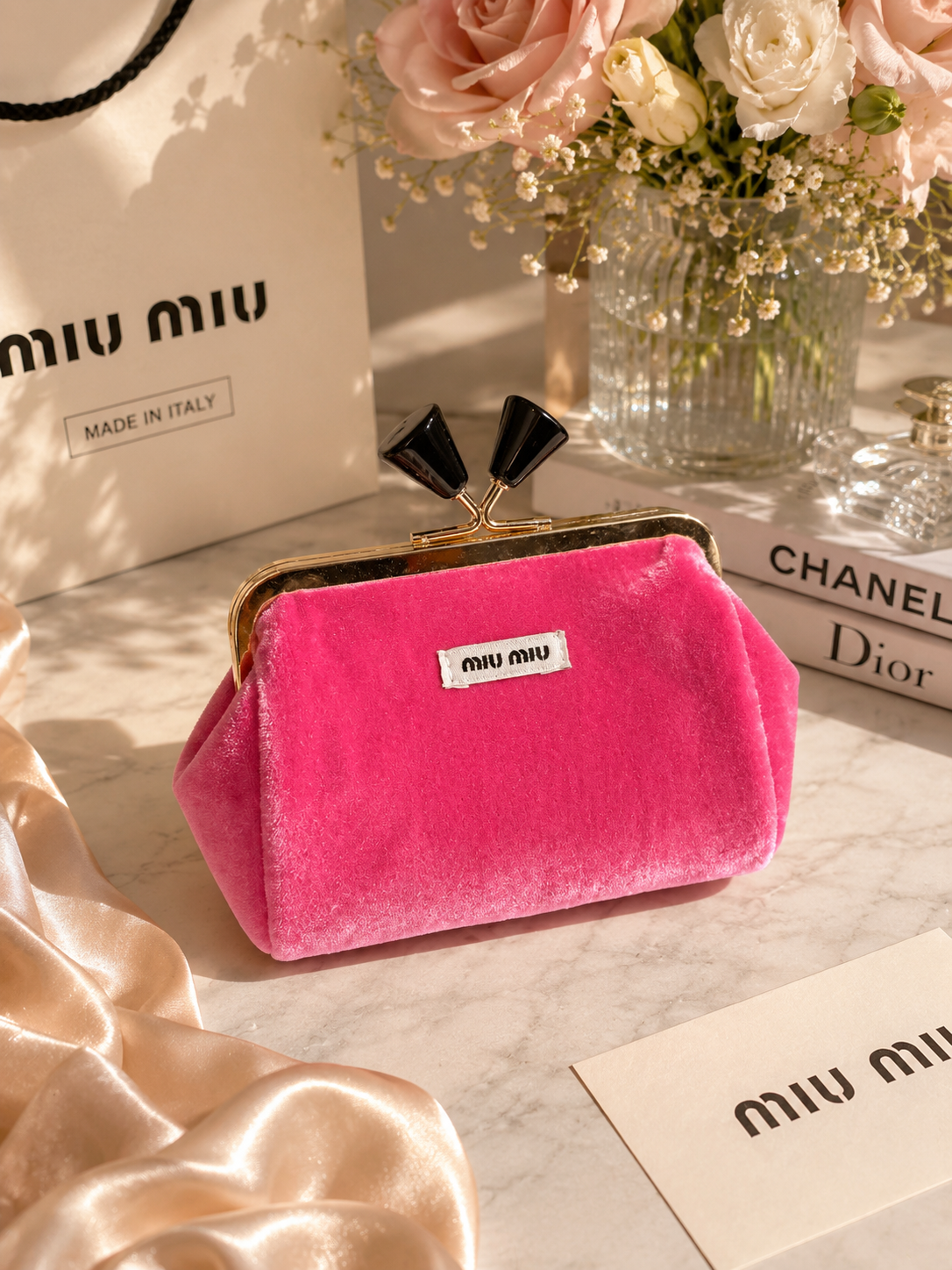 Miu Miu Pink Velvet Cosmetic & Coin Pouch | GWP Edition Mini Clutch