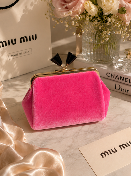 Miu Miu Pink Velvet Cosmetic & Coin Pouch | GWP Edition Mini Clutch