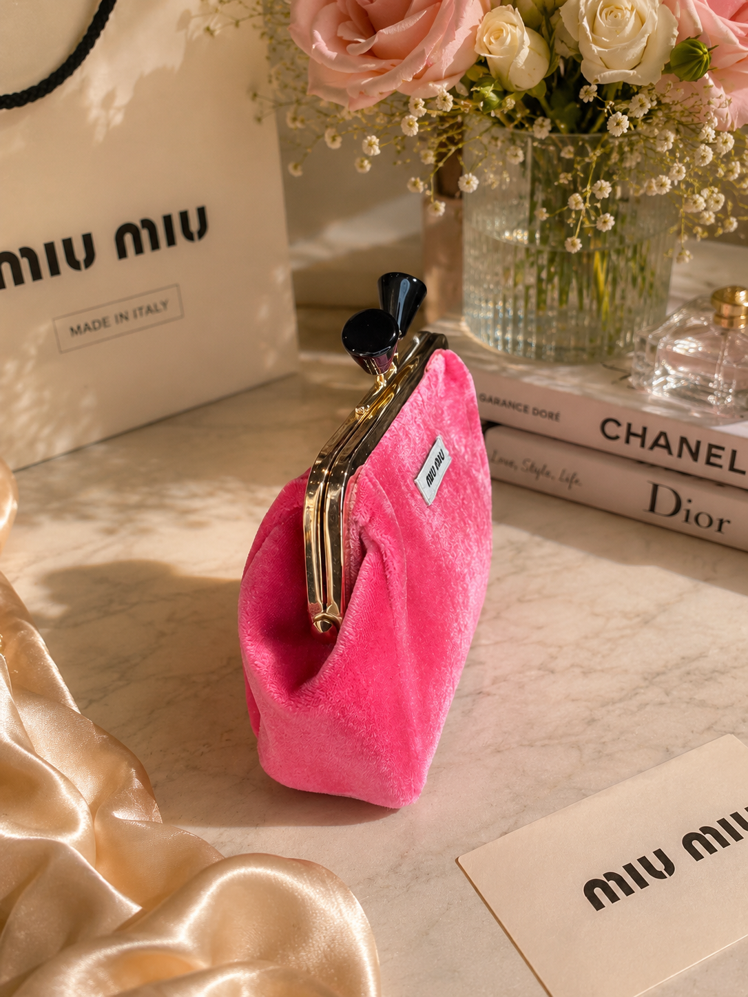 Miu Miu Pink Velvet Cosmetic & Coin Pouch | GWP Edition Mini Clutch